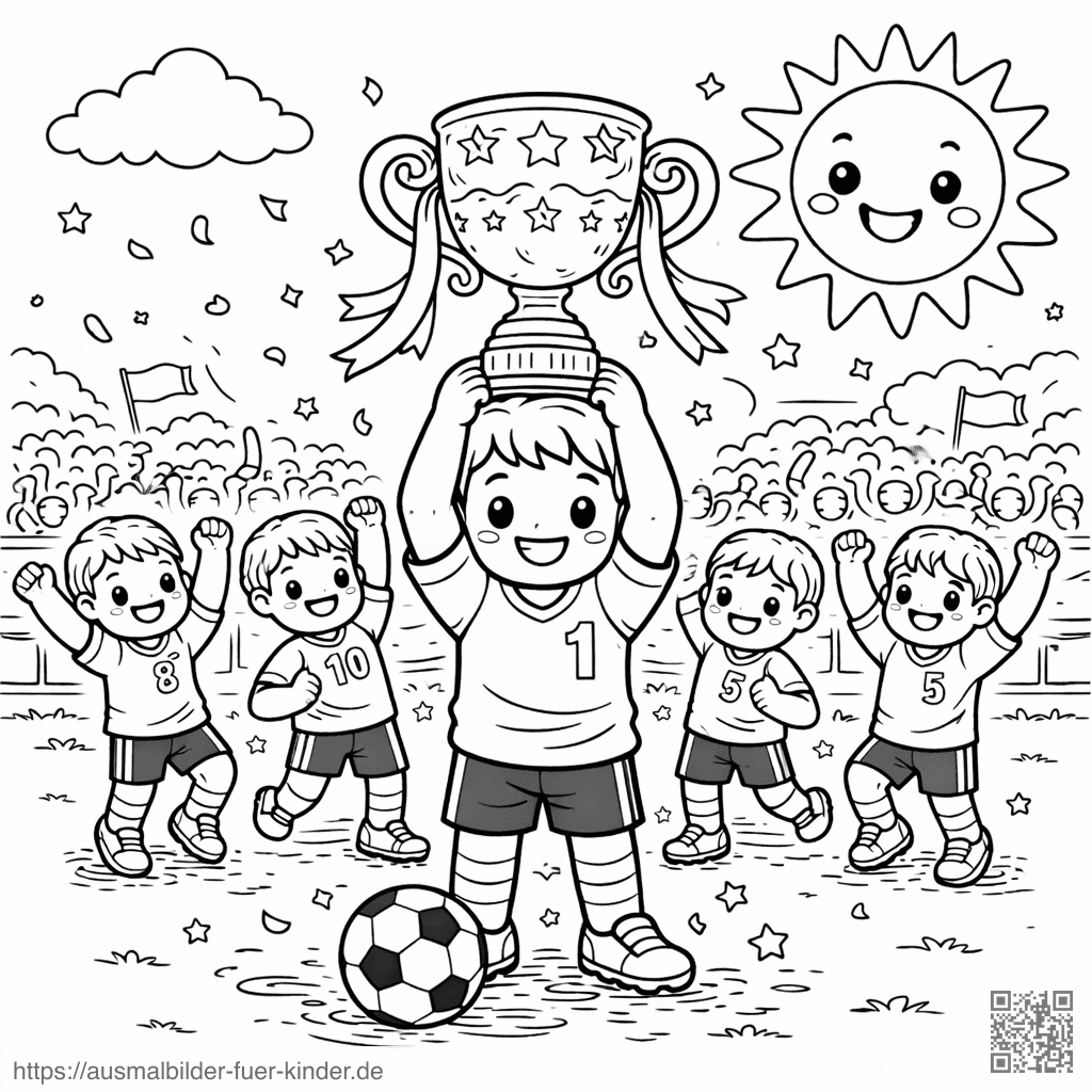 Fußballteams feiern ihren Sieg - Ausmalbild