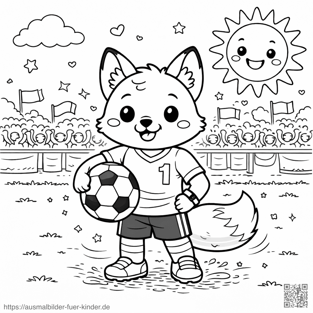 Fuchs im Fußballfeld mit Ball - Ausmalbild