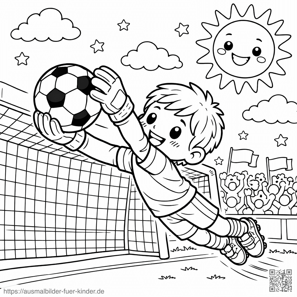 Torwart in Aktion beim Super-Sprung - Ausmalbild