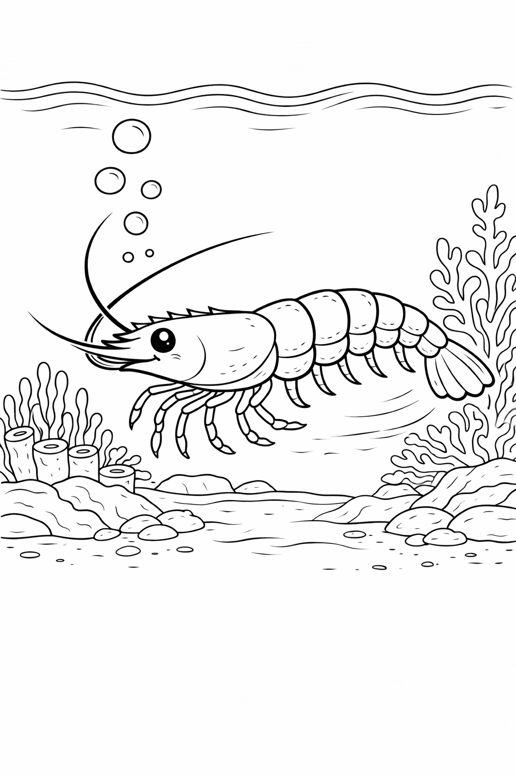 Garnelen im Korallenriff - Ausmalbild