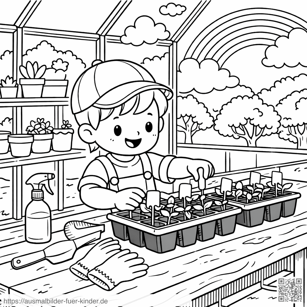 Kindergartenpflanzenpflege im Gewächshaus - Ausmalbild