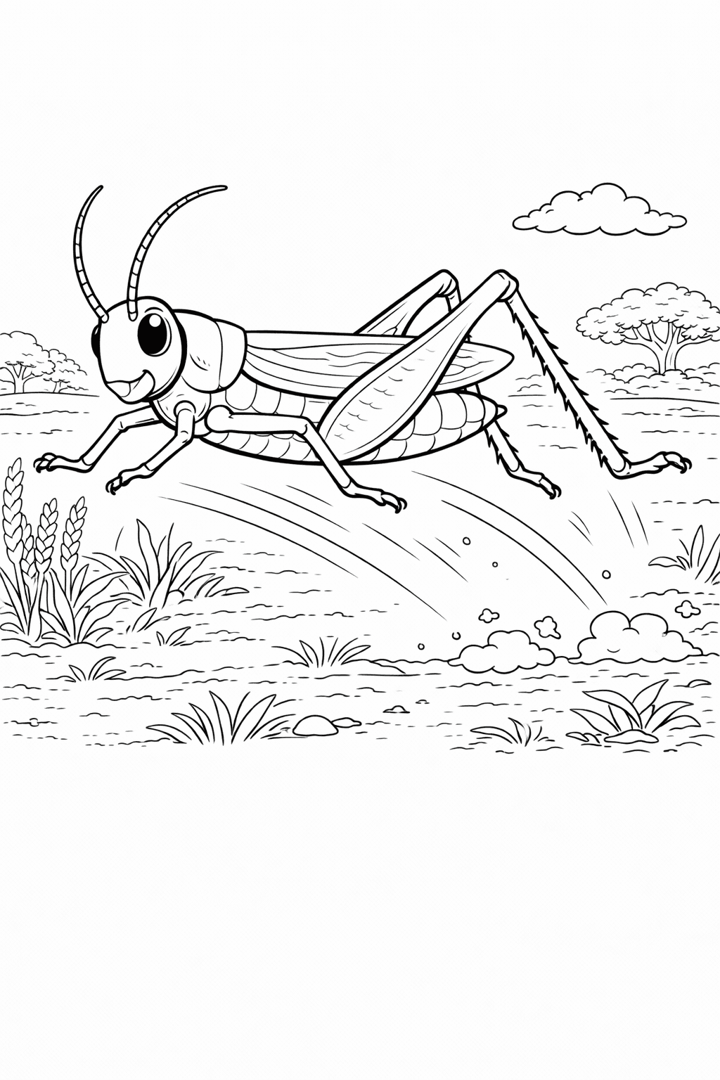 Grashüpfer im Sprung - Ausmalbild