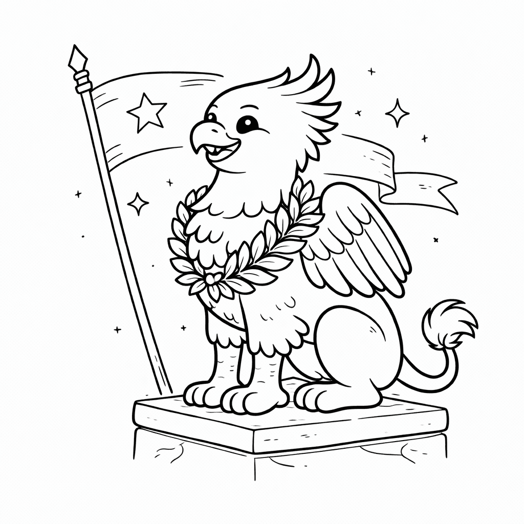 Griffin Mit Lorbeerkranz Und Fahne - Ausmalbild