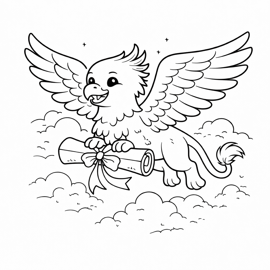 Griffin Mit Schriftrolle Im Flug - Ausmalbild