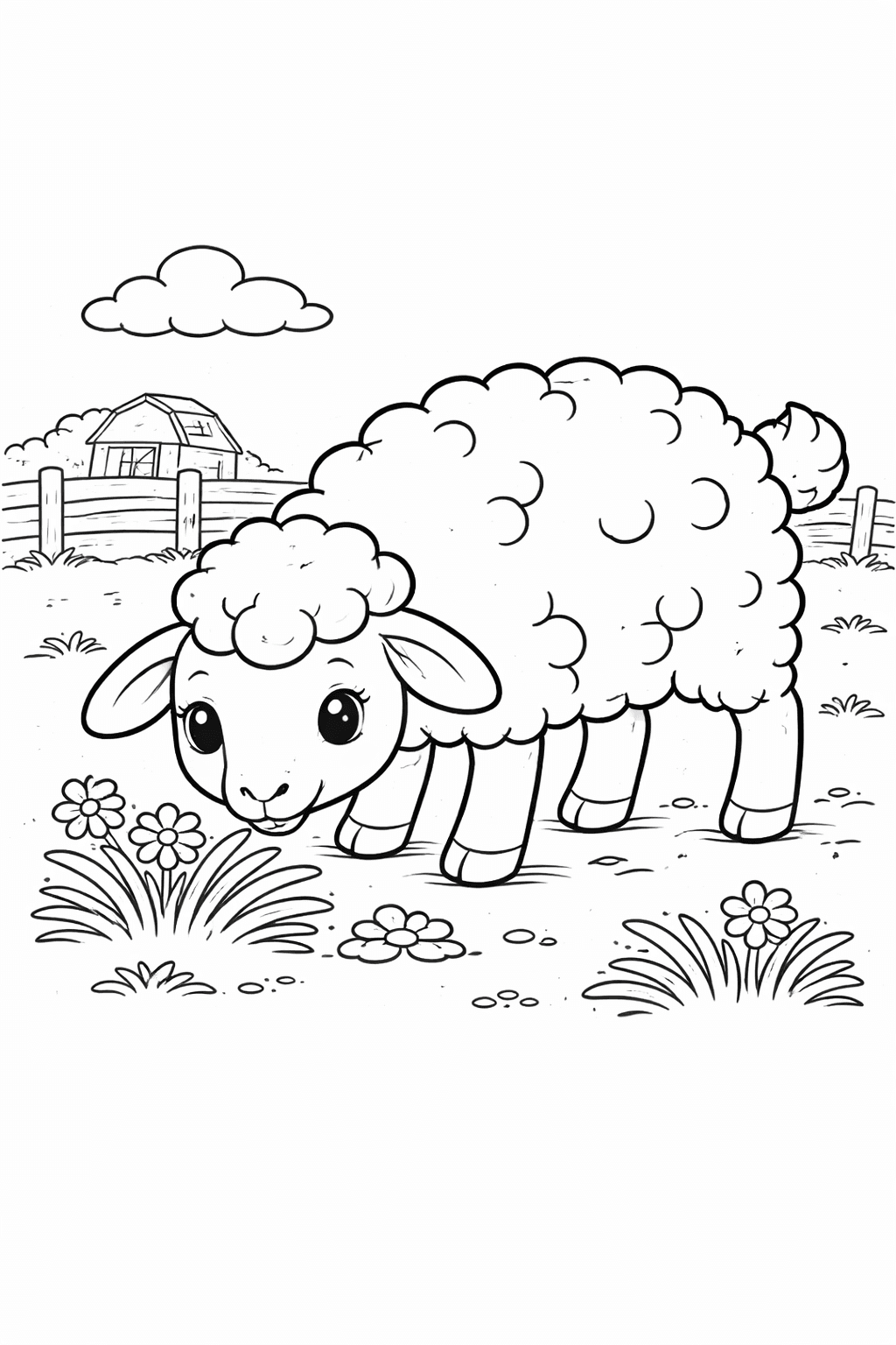 Schaf grasend im Feld - Ausmalbild