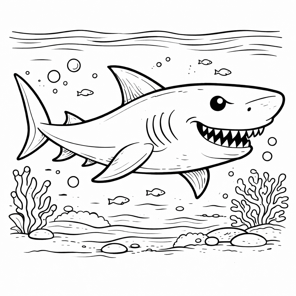 Hai unter Wasser - Ausmalbild