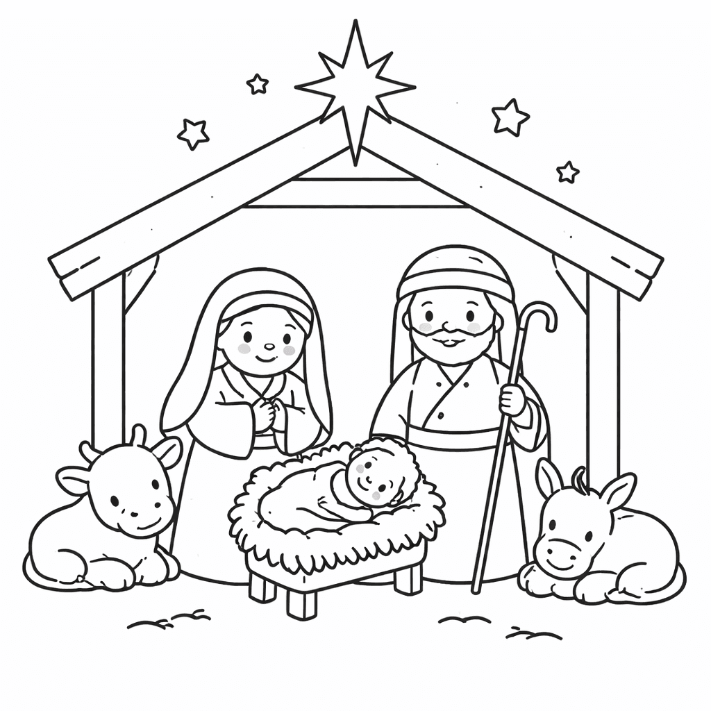 Heilige Nacht Im Stall - Ausmalbild