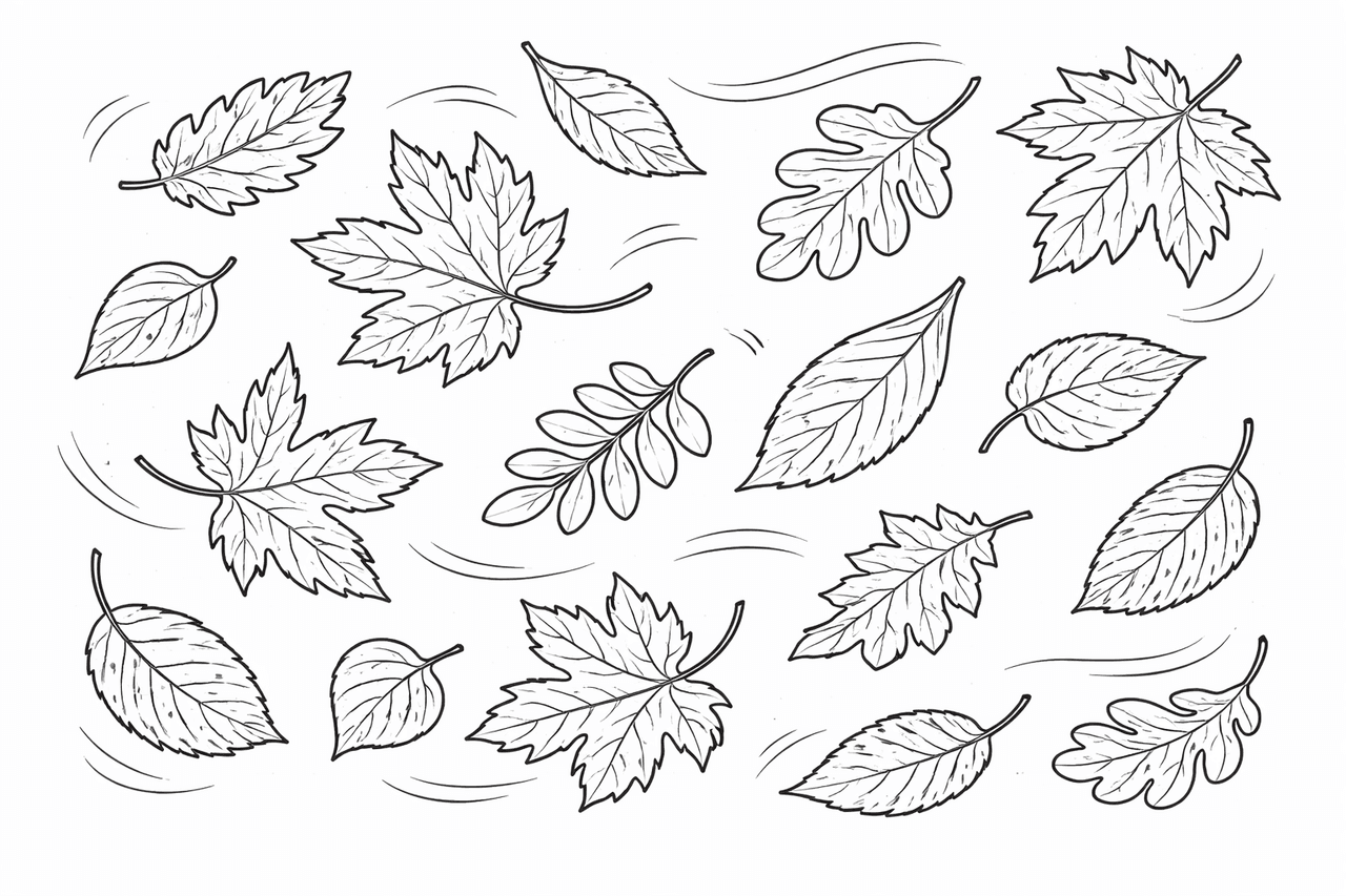 Herbstblätter im Wind - Ausmalbild