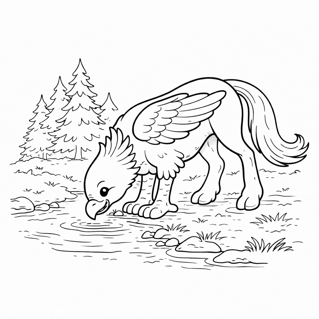 Hippogreif Am Bachtrinken - Ausmalbild