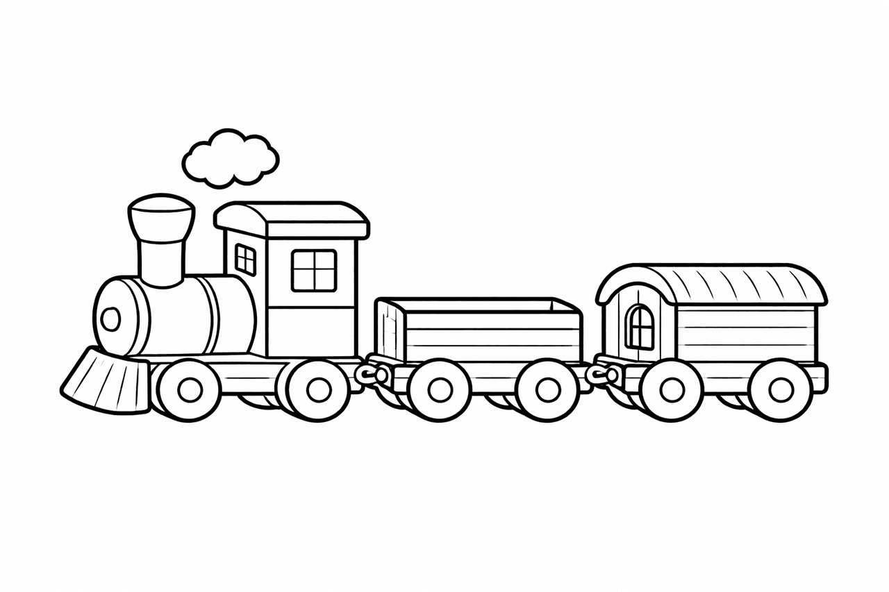 Holzzug mit Güterwagen - Ausmalbild