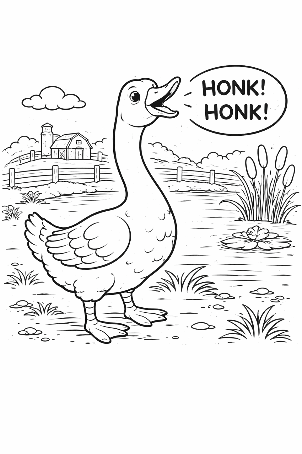Gans am Teich - Ausmalbild