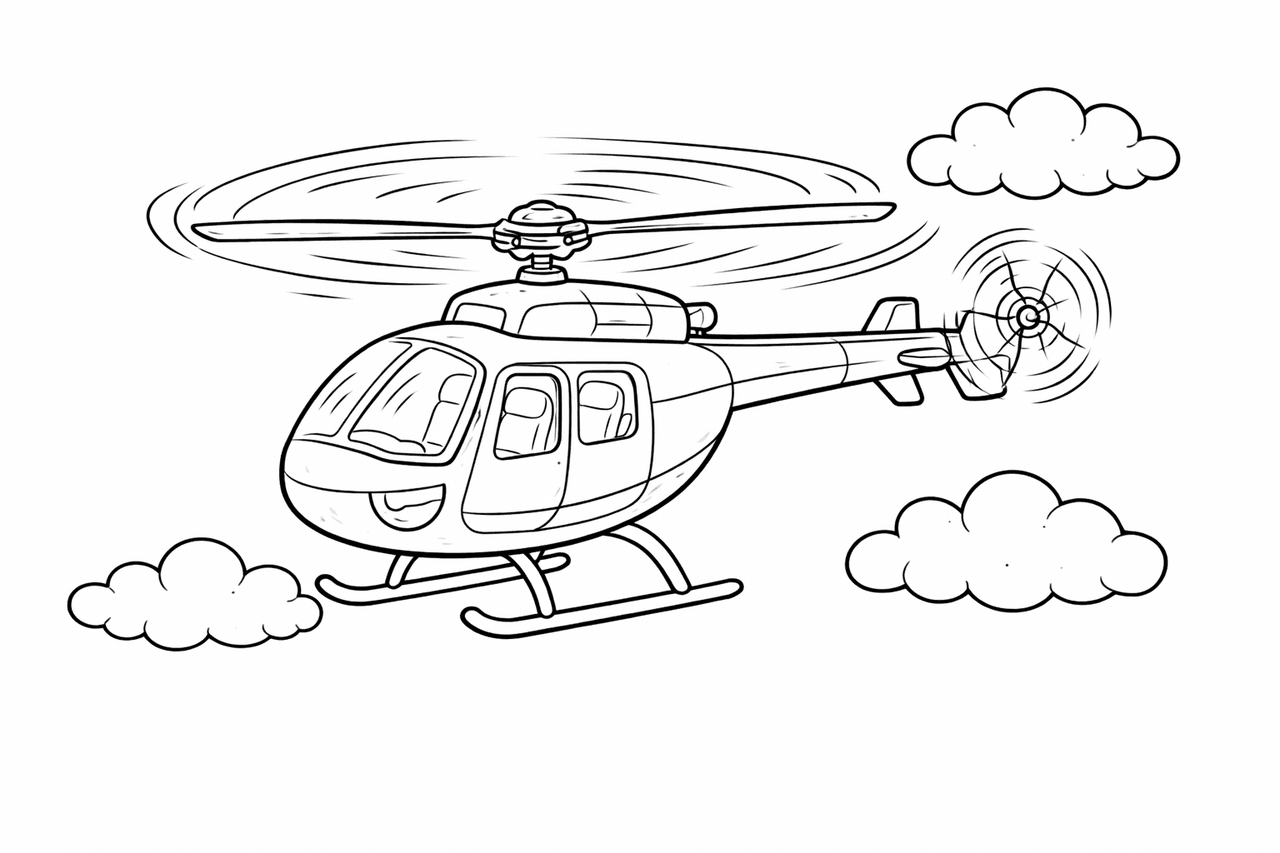 Hubschrauber in den Wolken - Ausmalbild