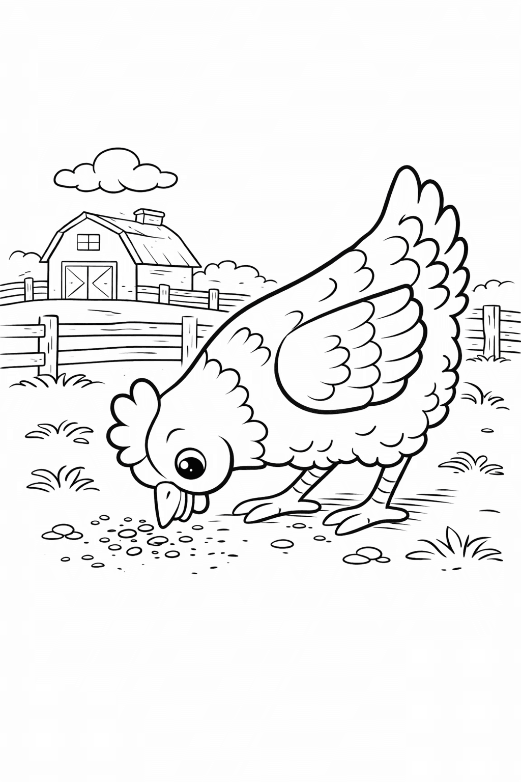 Huhn sucht Körner - Ausmalbild