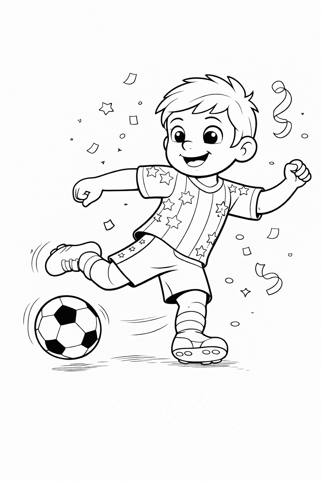 Junge Kickt Den Fußball Im Spiel