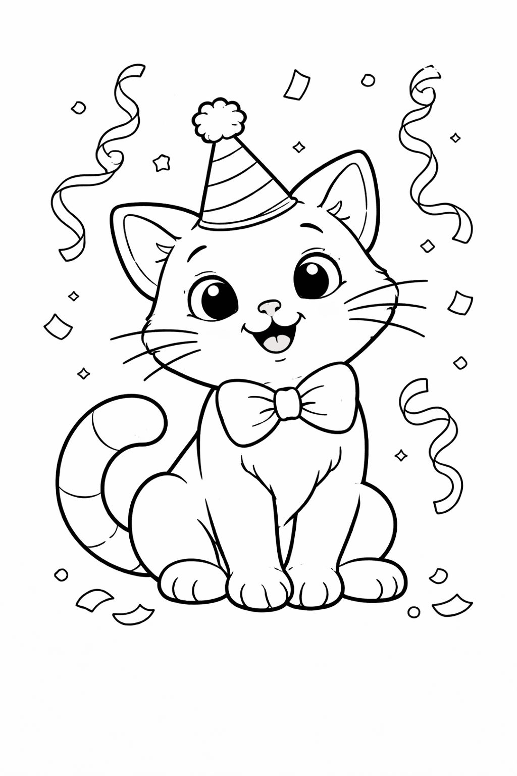 Kätzchen Mit Partyhut Und Luftschlangen