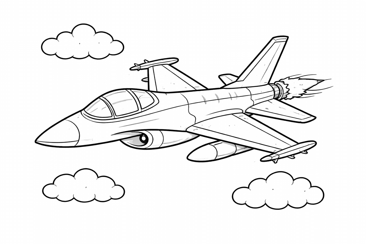 Kampfjet über Wolken - Ausmalbild