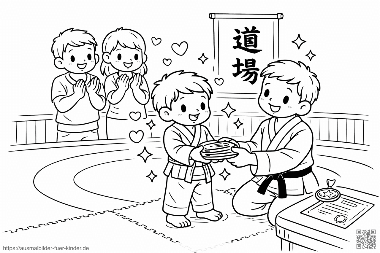 Karateauszeichnung im Dojo - Ausmalbild