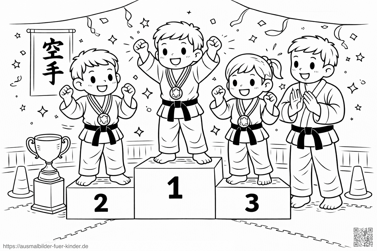 Kinder auf dem Siegerpodest - Ausmalbild