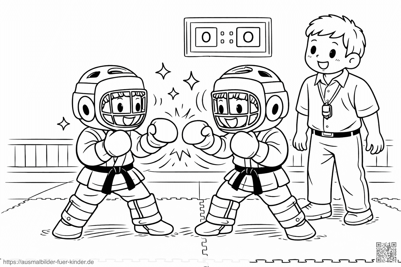 Kinder im Taekwondo-Training - Ausmalbild