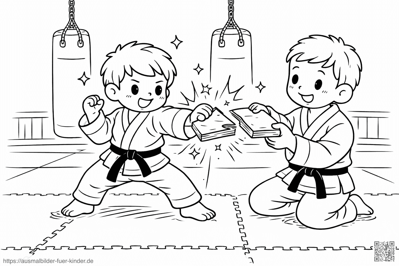 Kleiner Kämpfer bricht das Brett - Ausmalbild