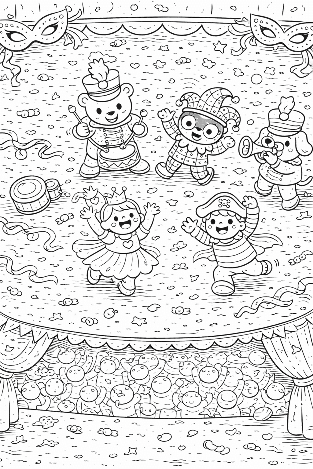 Karneval auf der Bühnenbühne - Ausmalbild