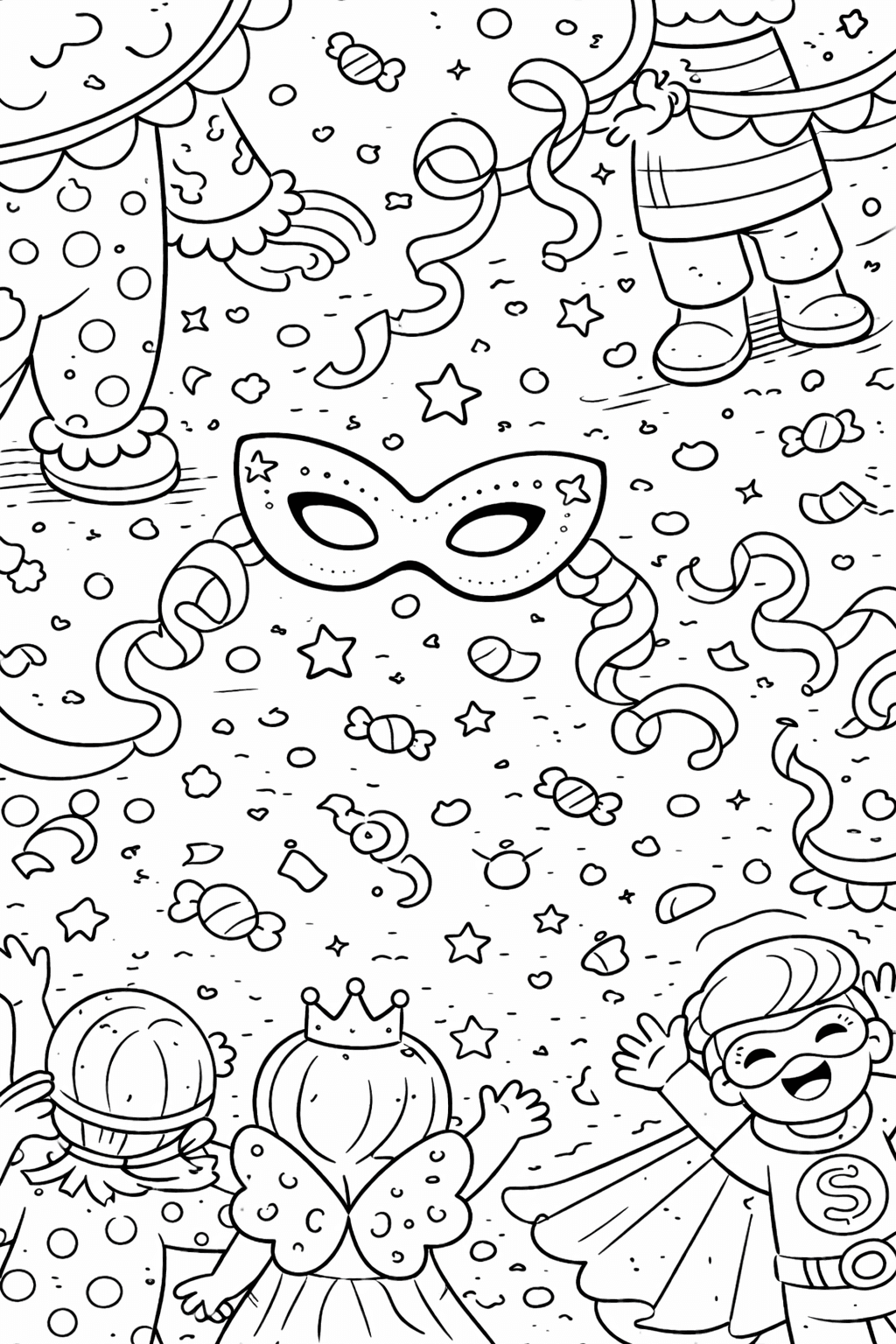 Masken und Karnevalsmotive - Ausmalbild