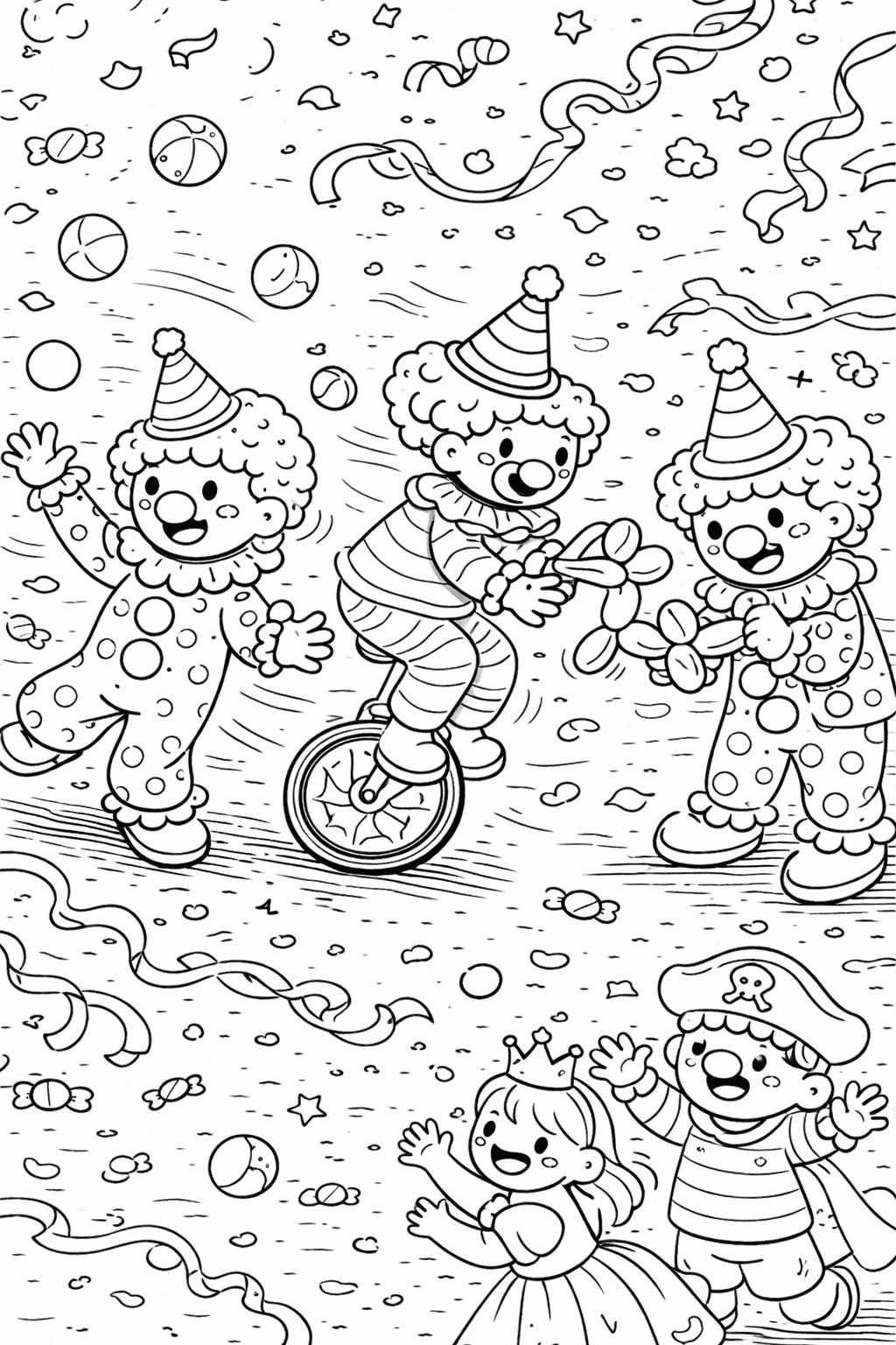 Zirkusspaß mit Clowns und Kindern - Ausmalbild