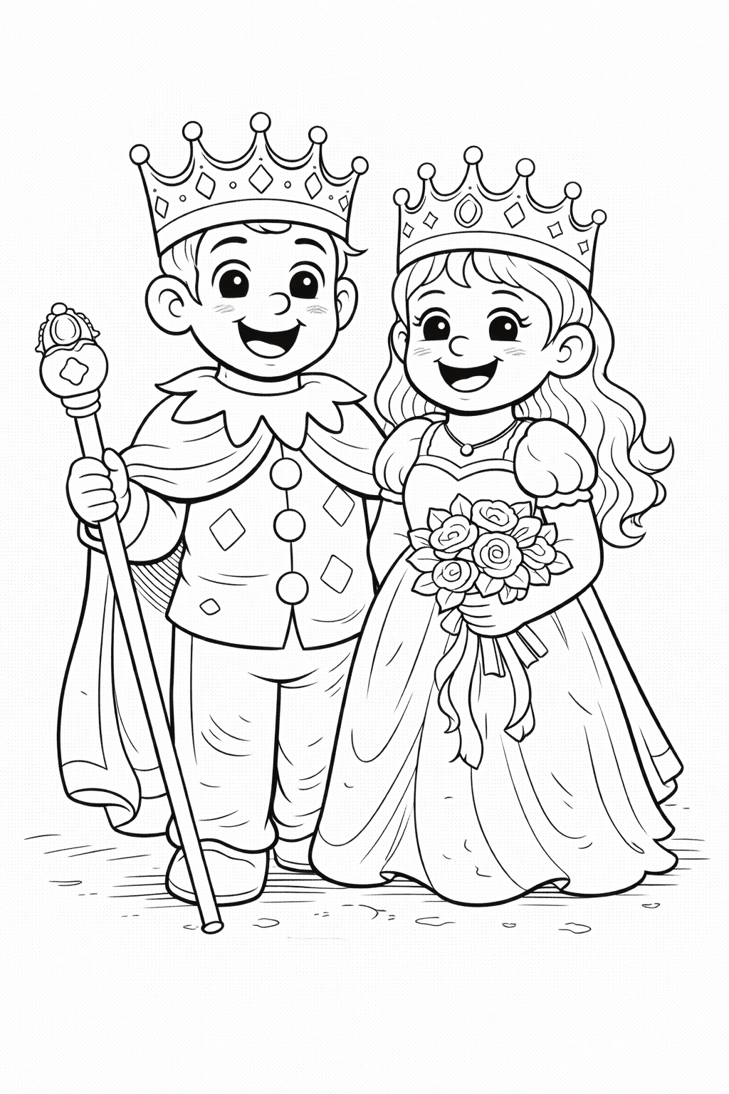 Karnevalprinz Und  Prinzessin In Line Art