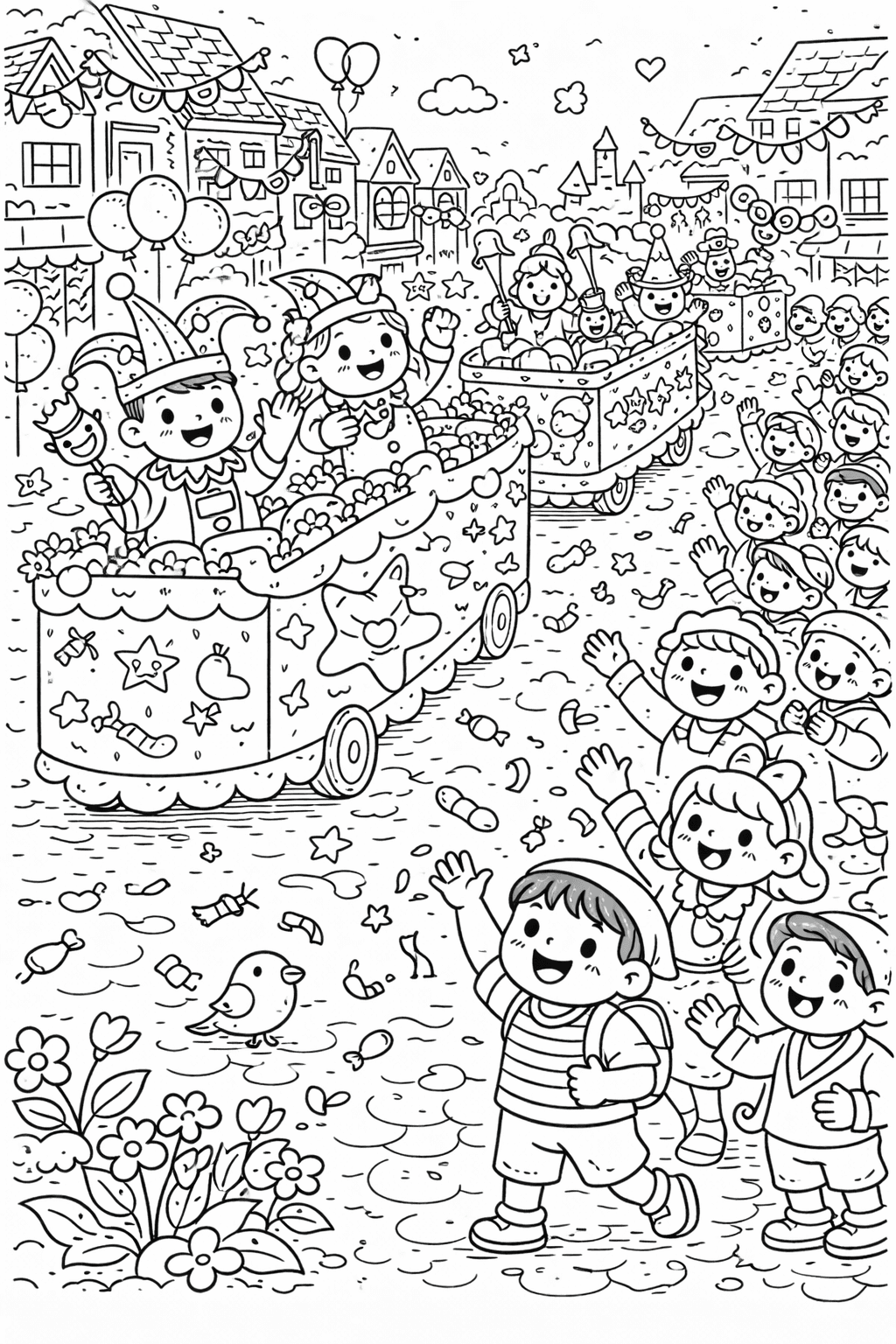 Karnevalsumzug Rheinland - Ausmalbild