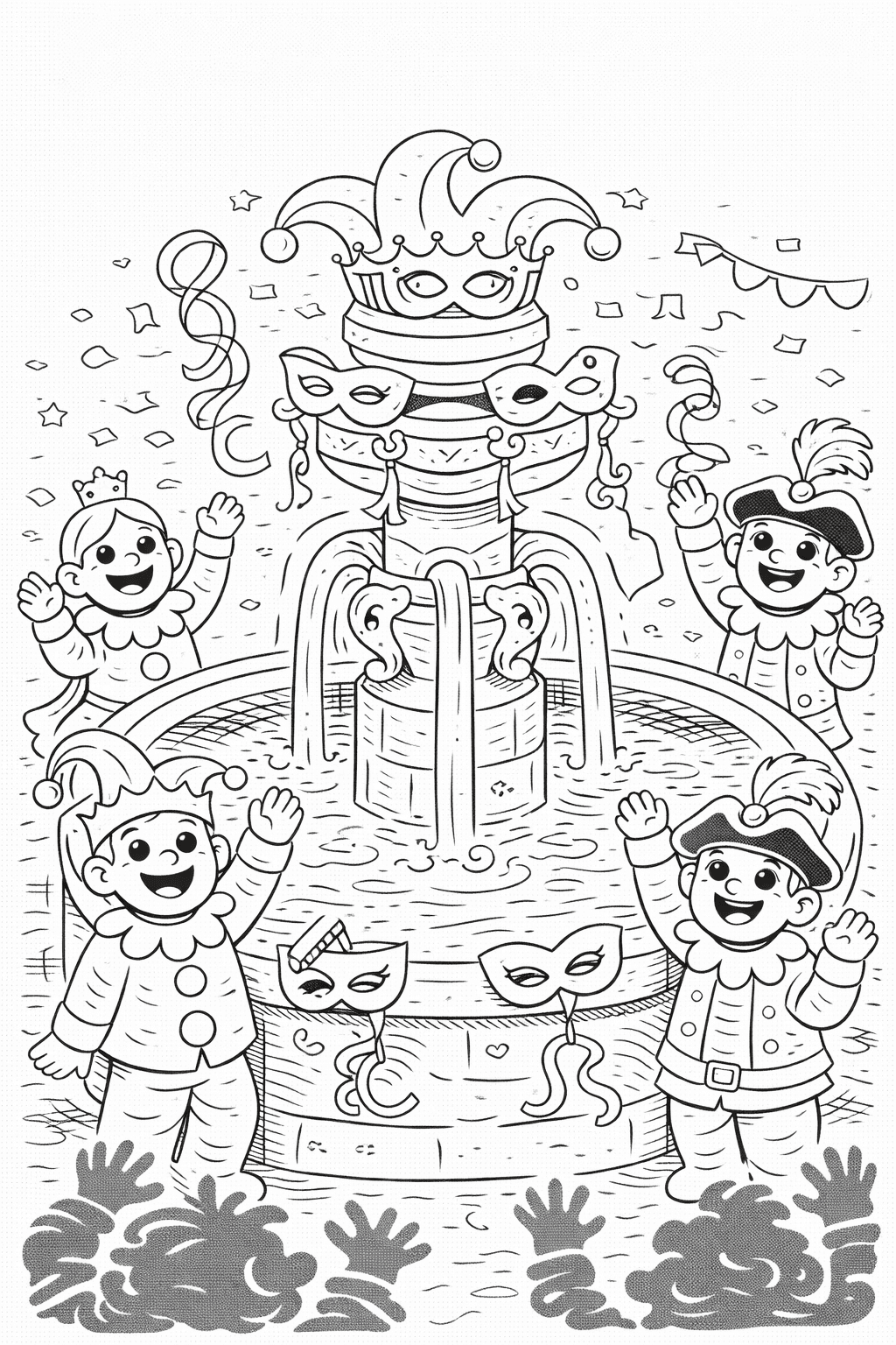 Karnivalbrunnen Mit Fröhlichen Maskottchen