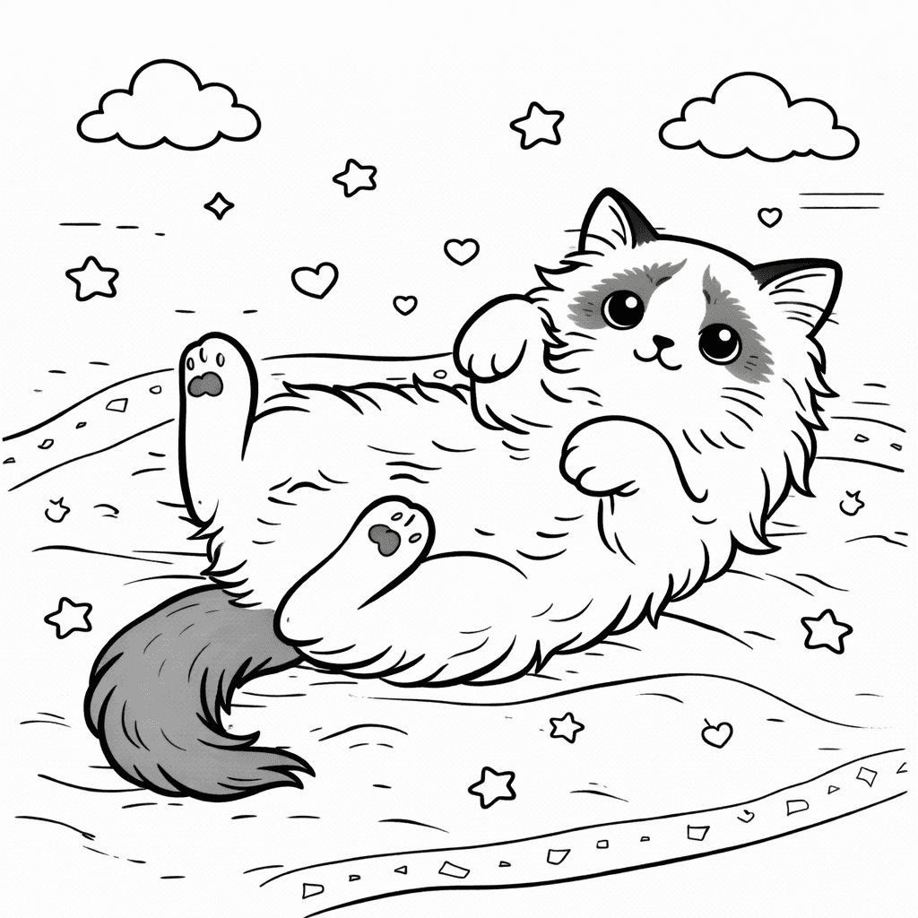 Katzen_entspannende Ragdoll Auf Decke