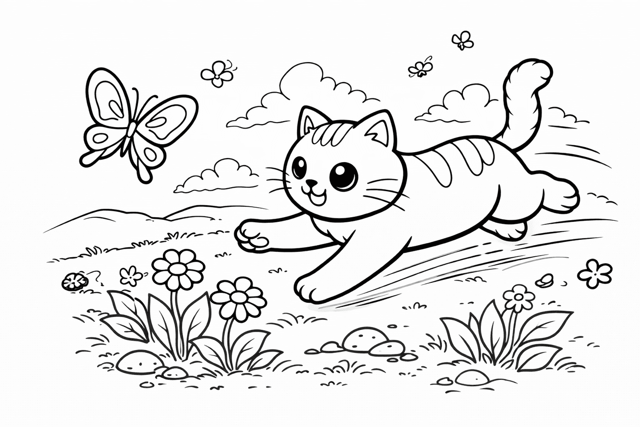 Katzen_kätzchen Jagt Schmetterling Im Gras