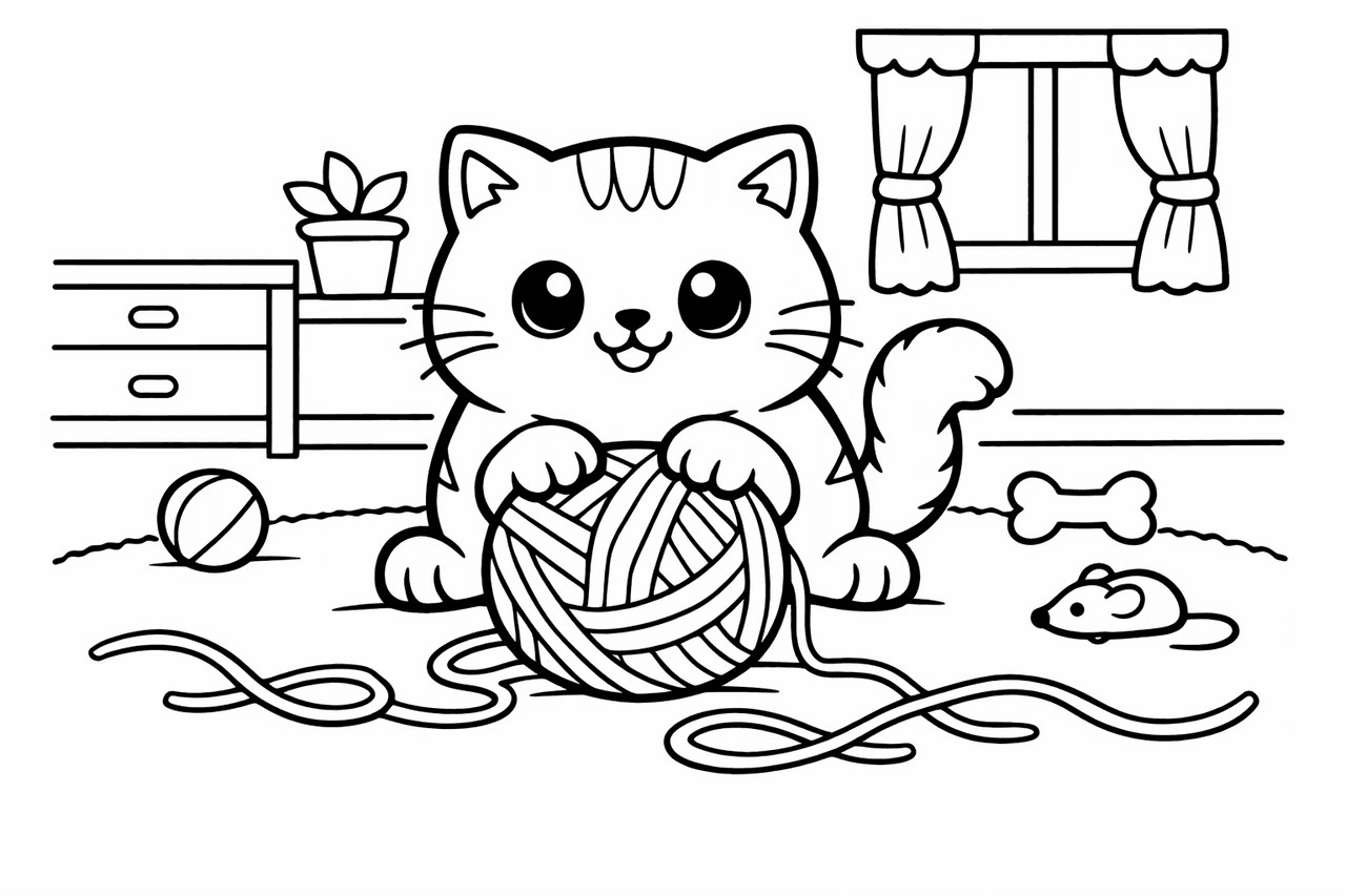 Katzen_kätzchen Spielt Mit Wollknäuel