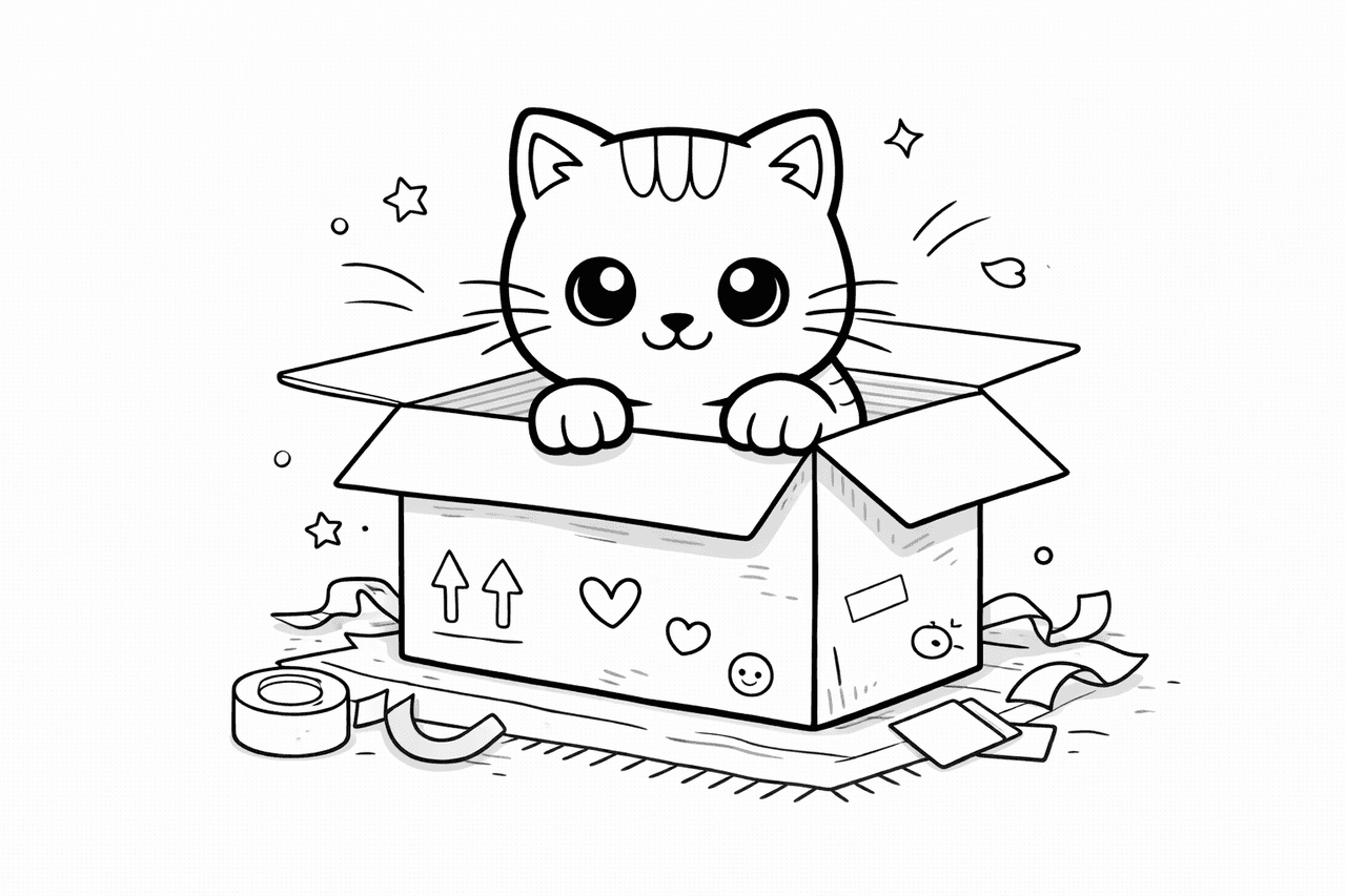 Katzen_katze Im Karton Mit Neugier