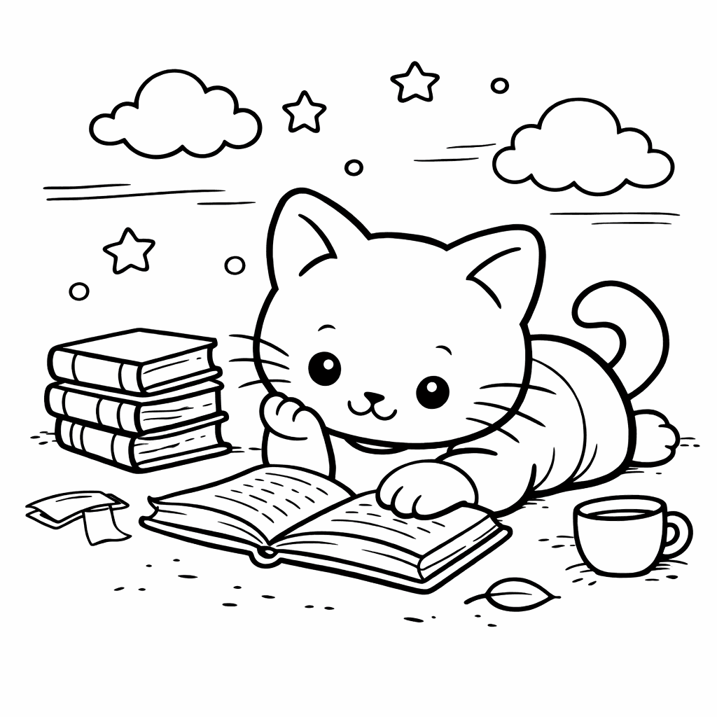 Katzen_katze Liest Ein Buch Gemütlich