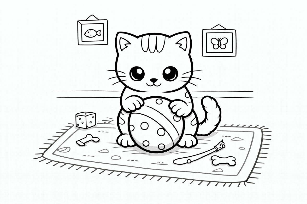 Katzen_katze Mit Ball Auf Teppich