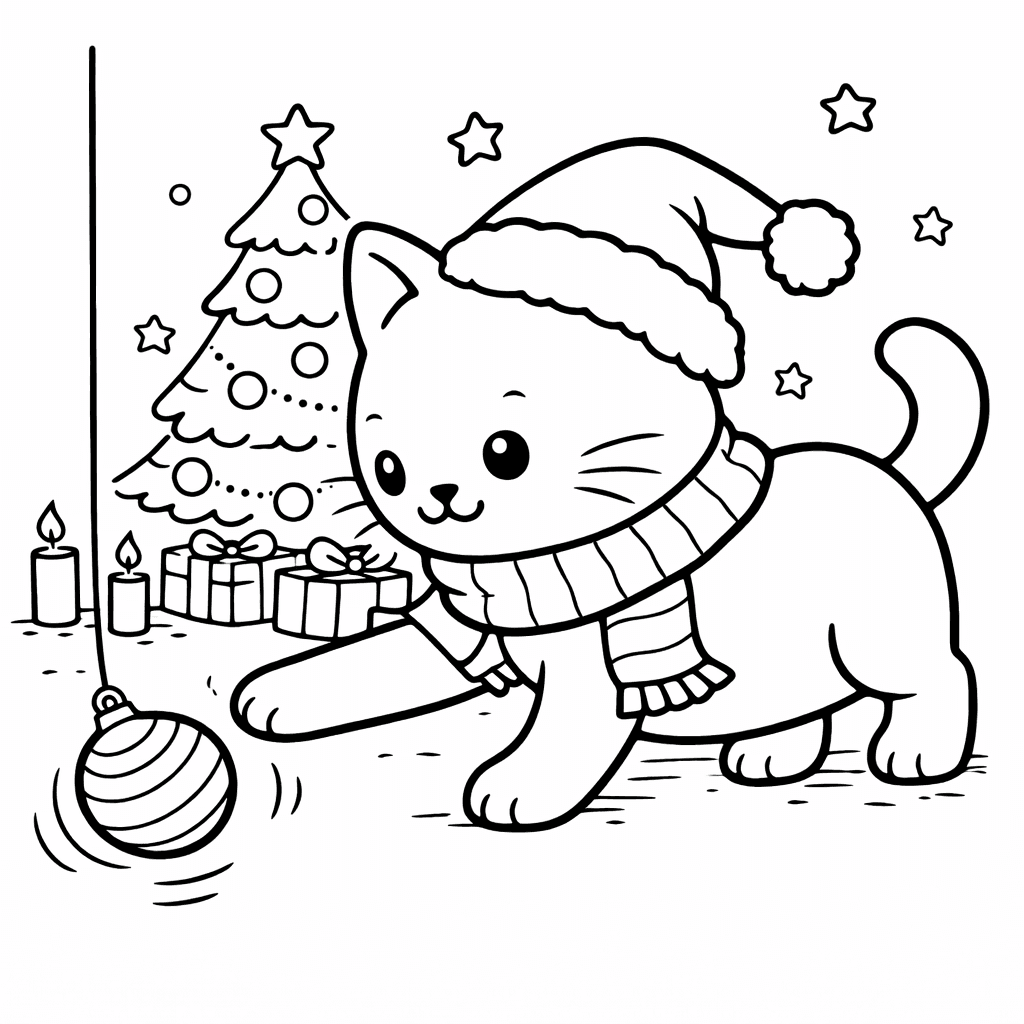 Katzen_katzenspiel Mit Weihnachtsbaumschmuck