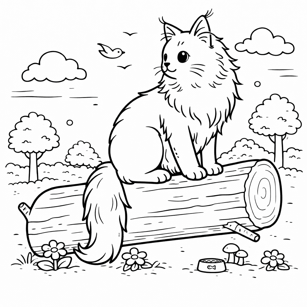 Katzen_maine Coon Auf Baumstumpf