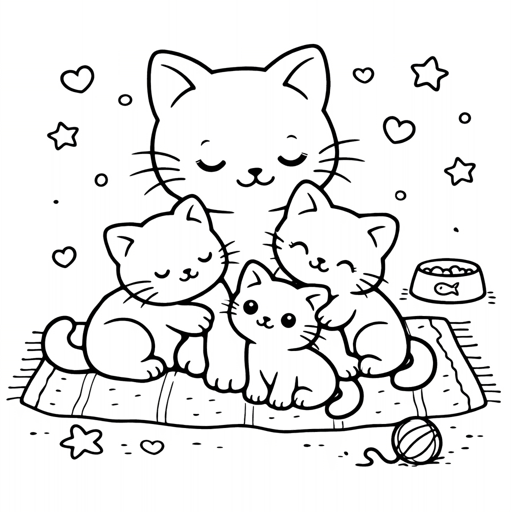 Katzen_mutterkatze Und Ihre Drei Kätzchen