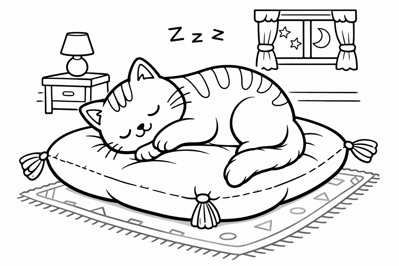 Katzen_schlafende Katze Auf Weichem Kissen