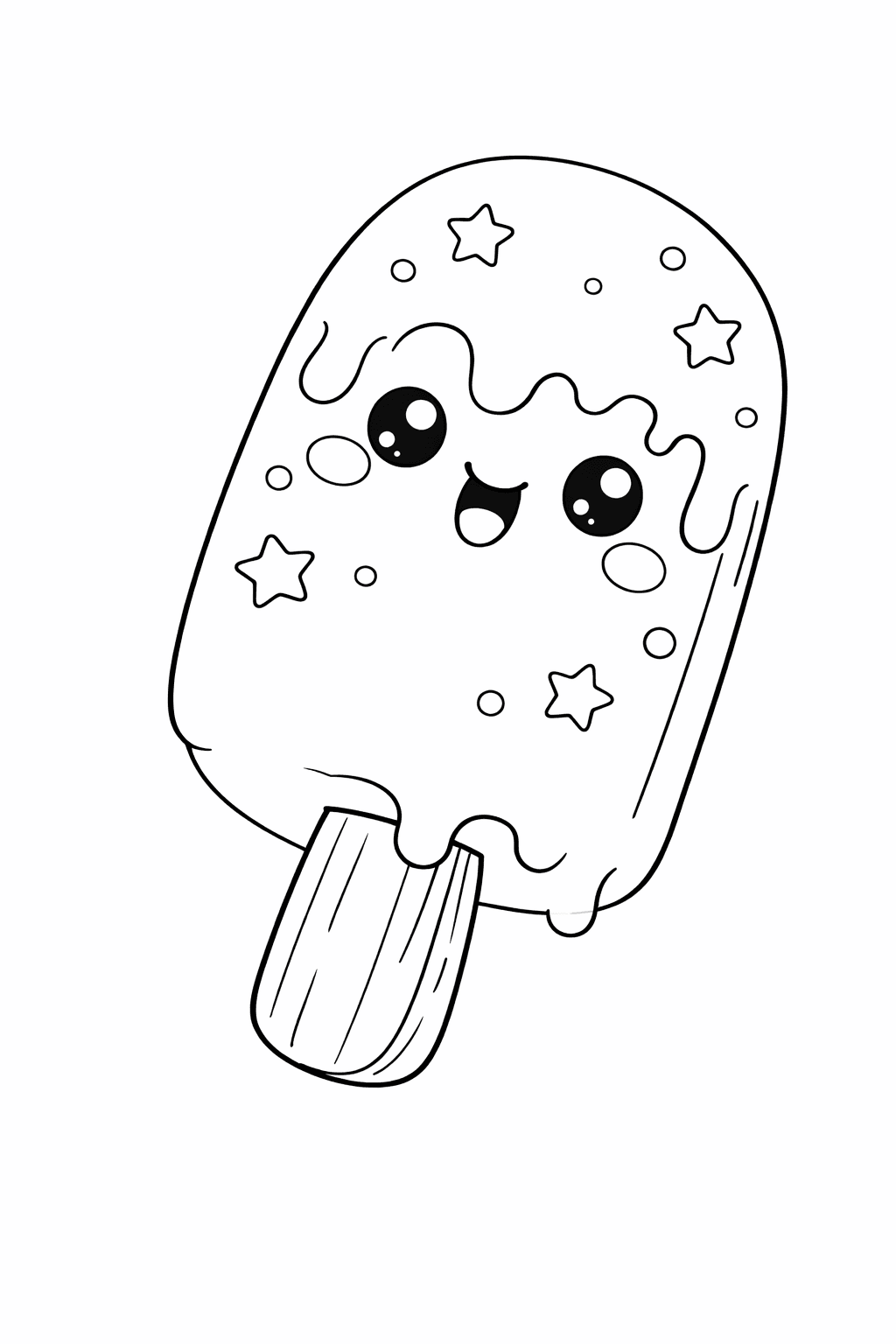 Kawaii Eis am Stiel Charakter - Ausmalbild