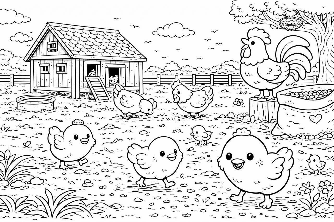 Kawaii Küken - Ausmalbild