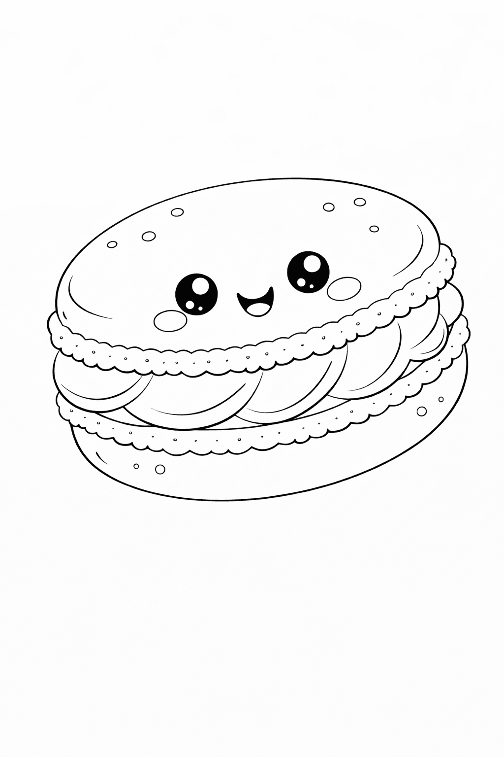 Kawaii Macaron Charakter im Fokus - Ausmalbild