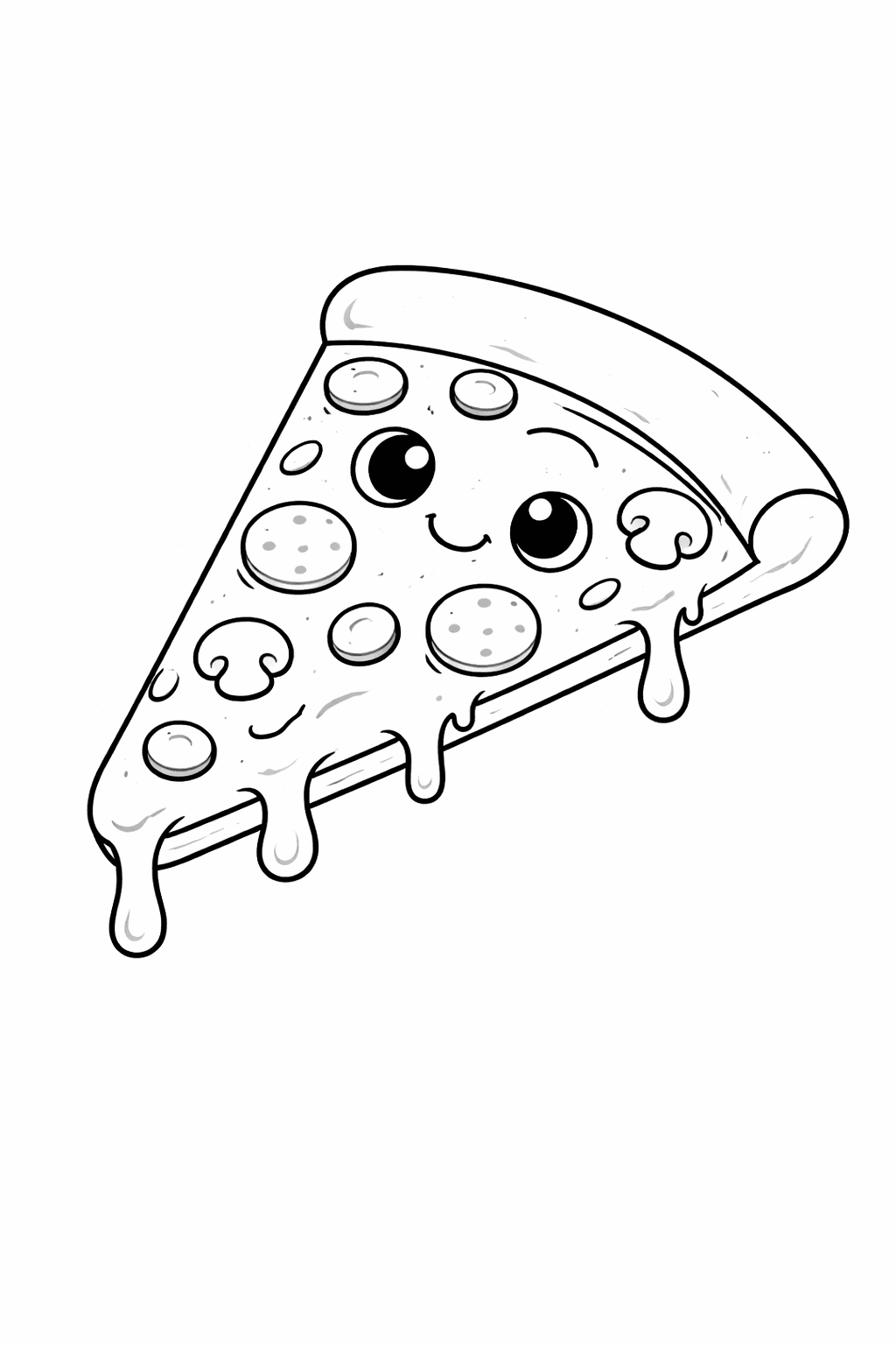 Kawaii Pizza Mit FröHlichem Gesicht - Ausmalbild