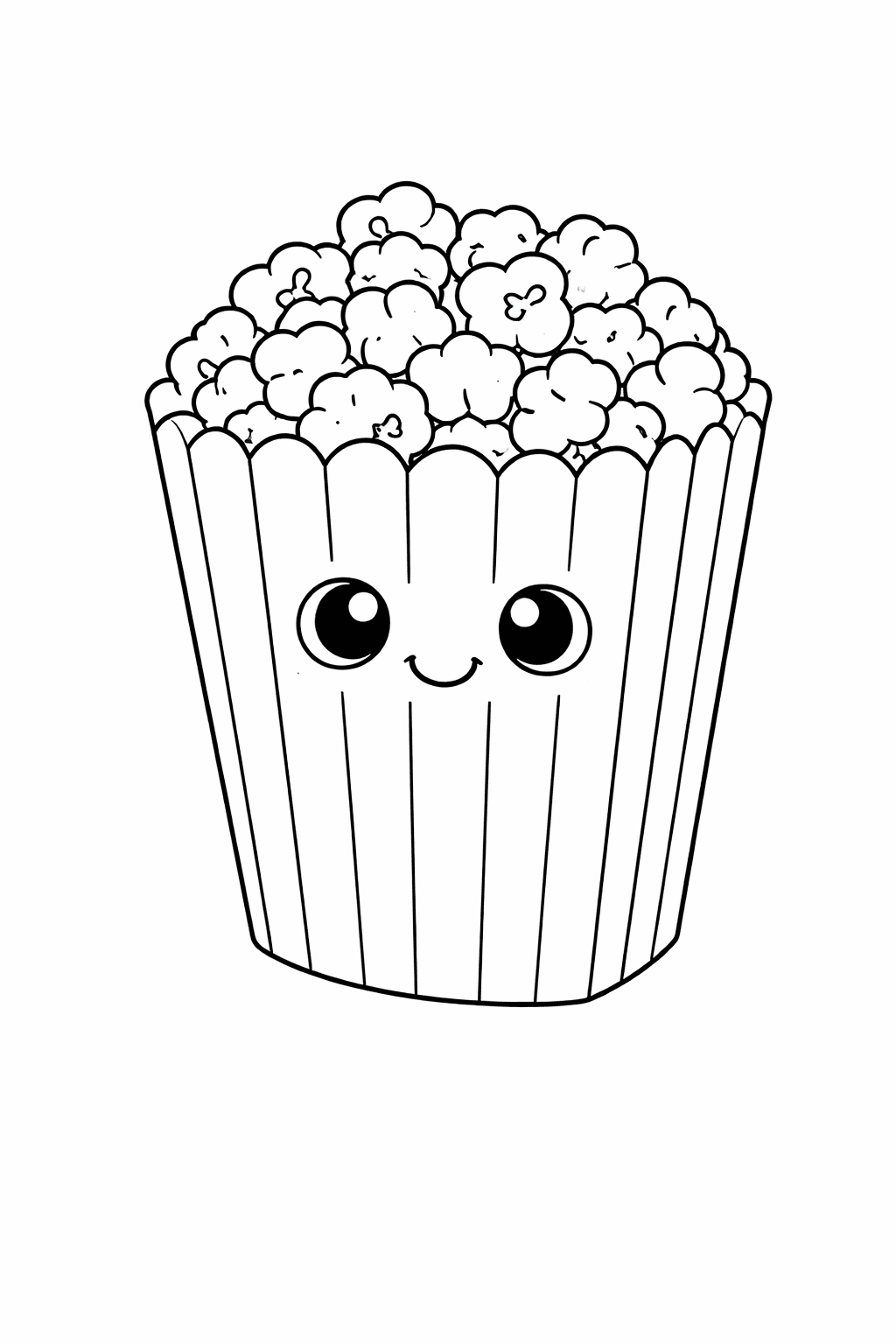 Kawaii Popcorn Becher Mit Gesicht - Ausmalbild
