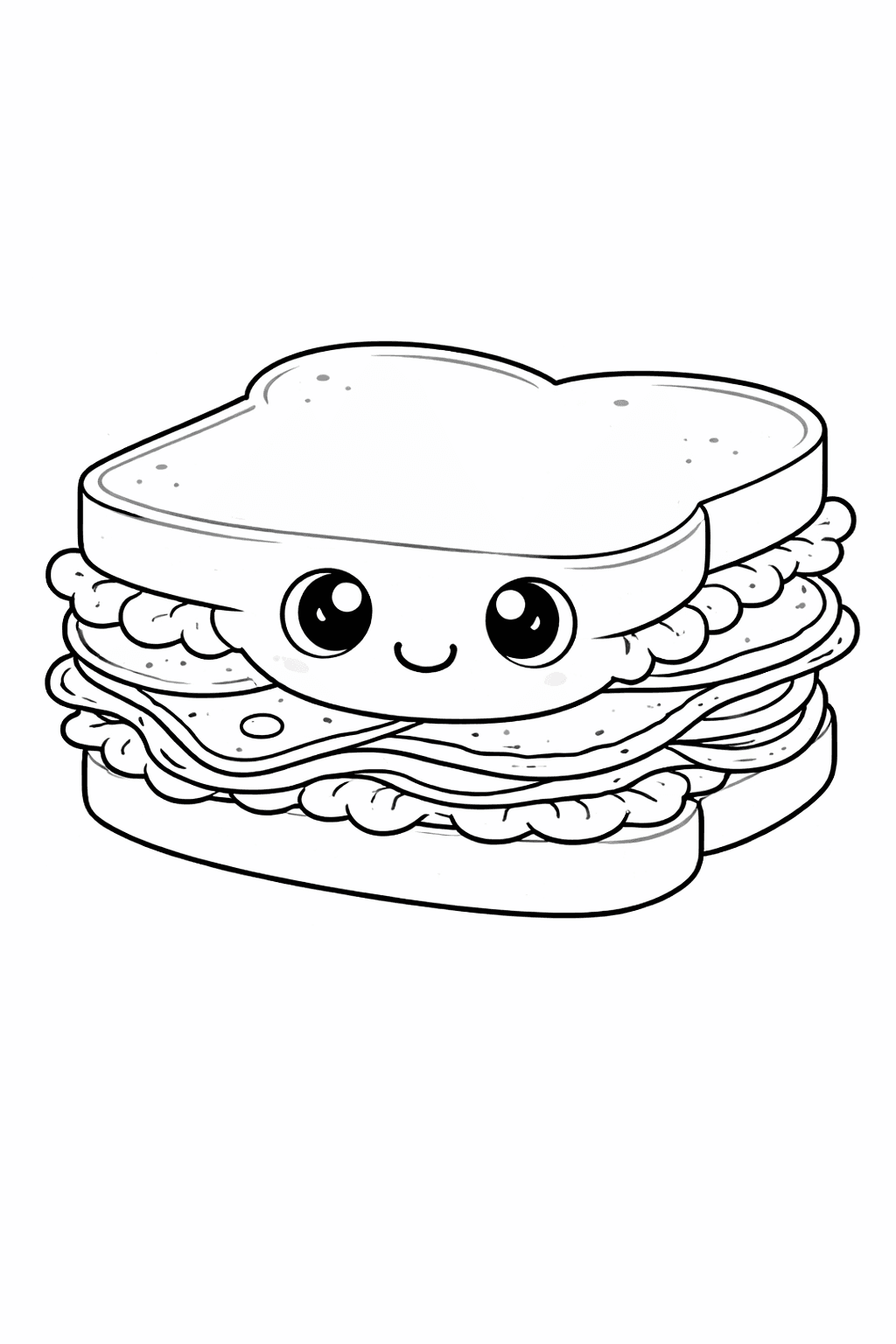 Kawaii Sandwich Zum Ausmalen - Ausmalbild