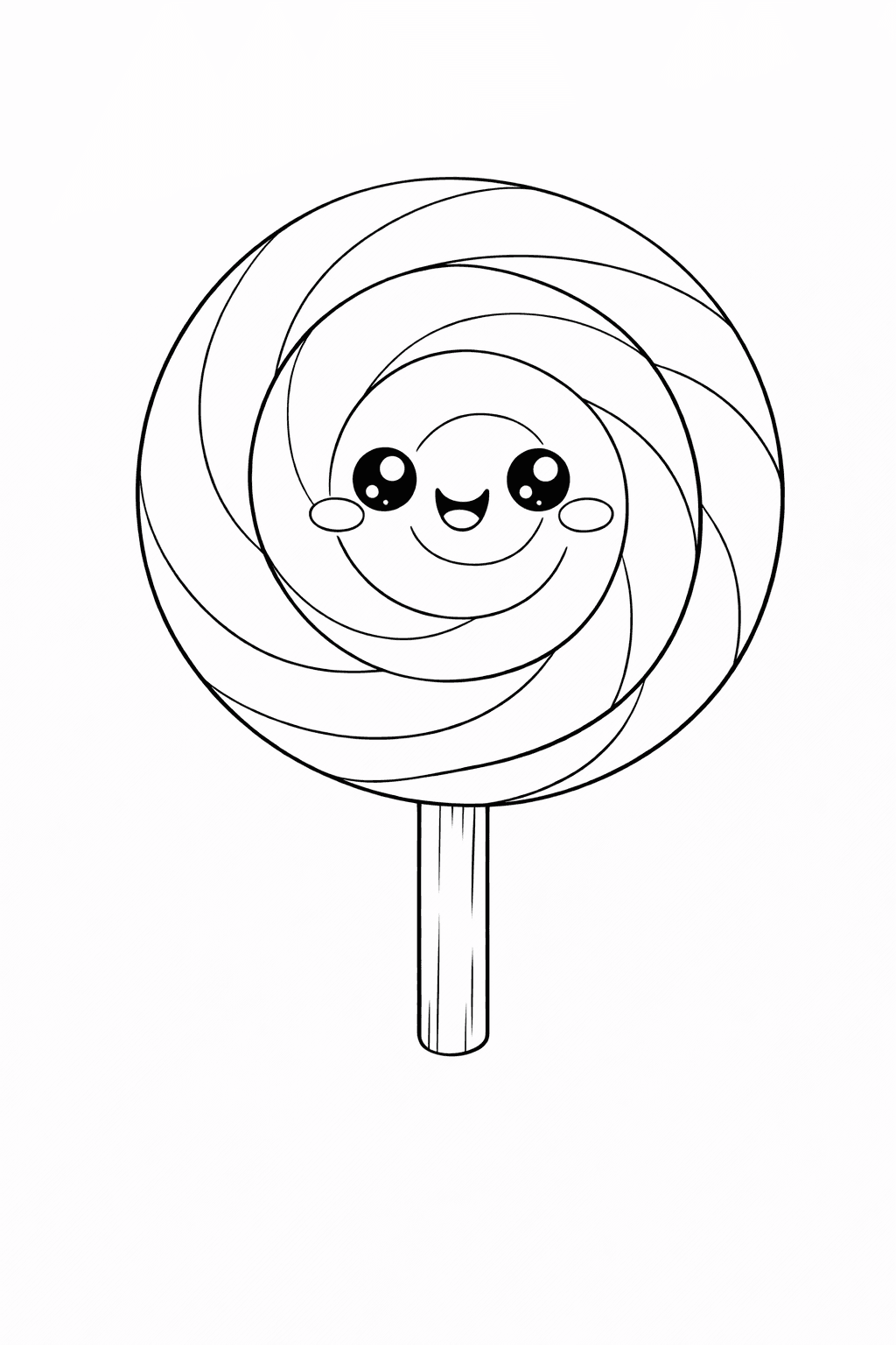 Kawaii Spiral Lollipop Illustration - Ausmalbild