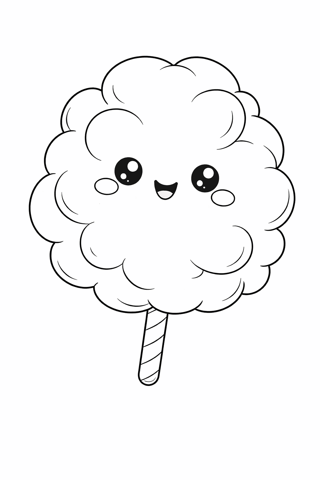 Kawaii Zuckerwatte mit Gesicht - Ausmalbild