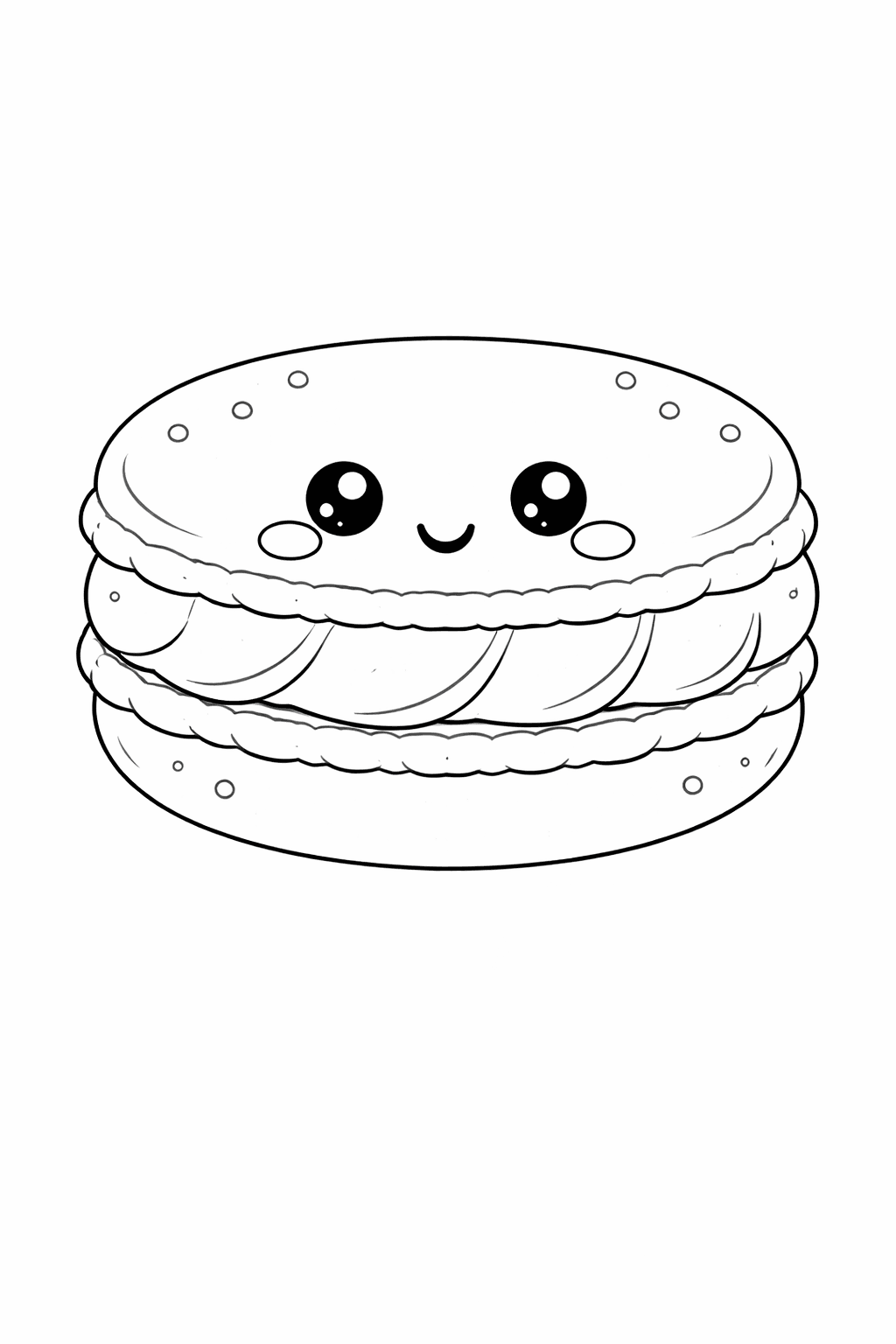 Kawaii Macaron mit süßem Gesicht - Ausmalbild