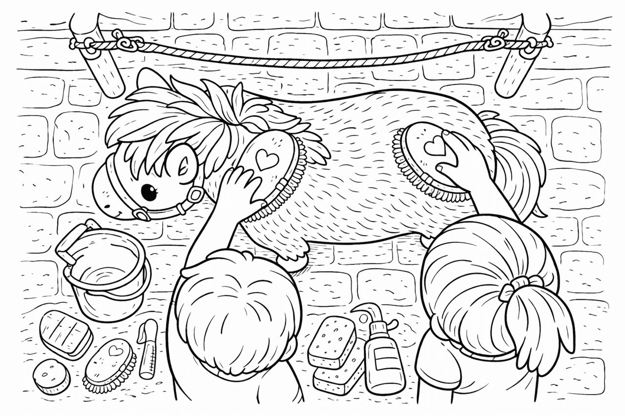 Pony putzen - Ausmalbild